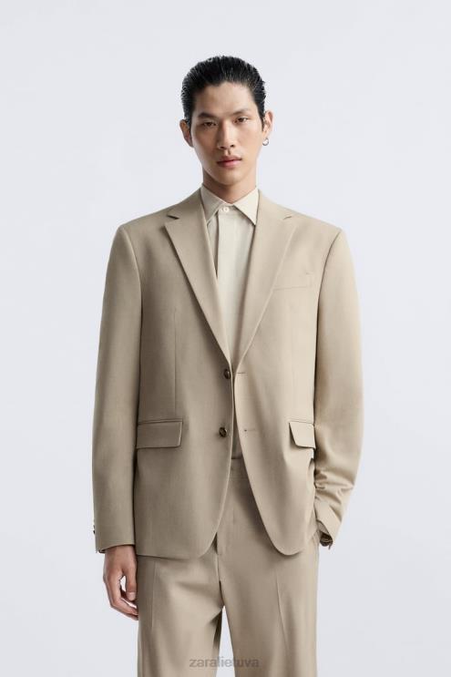 vyrų Zara tekstūruotos kostiumo striukė šviesus įdegis apranga 4N4881141
