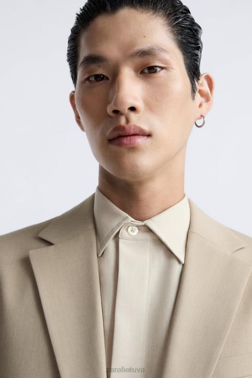 vyrų Zara tekstūruotos kostiumo striukė šviesus įdegis apranga 4N4881141