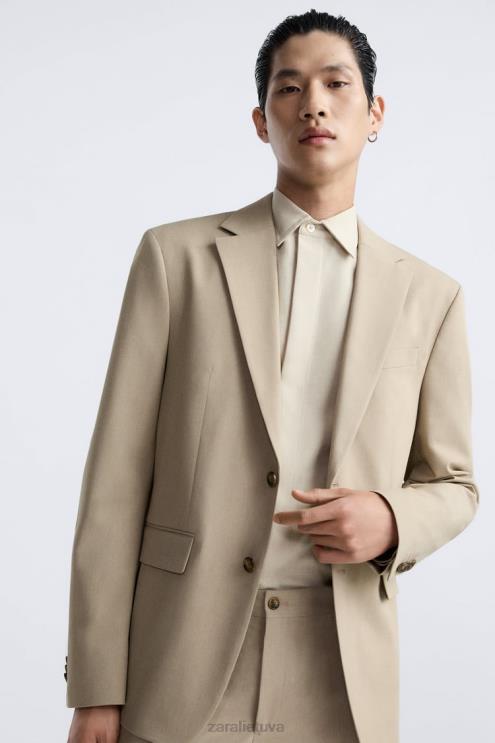 vyrų Zara tekstūruotos kostiumo striukė šviesus įdegis apranga 4N4881141